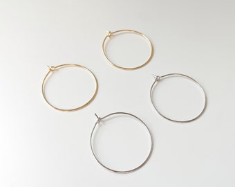 Gold Plated Round Hoop Earrings 20mm / 30mm , Earring findings, 14K Gold White Gold Earring Hoops, Ear Rings, Ear Wires, Ear Hooks