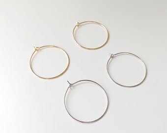 Gold Plated Round Hoop Earrings 20mm / 30mm / 35mm , Earring findings, 14K Gold White Gold Earring Hoops, Ear Rings, Ear Wires, Ear Hooks