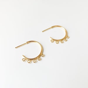 14k Gold Plated hoop Earring Findings with loop, Shiny Half Hoop Earring findings, Ear wires, Earring post, Gold earring findings
