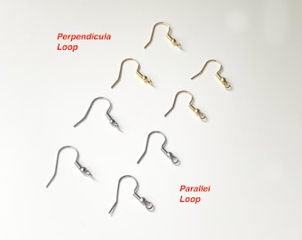 316L Stainless steel earring hooks, perpendicula loop earring hooks, French earring hooks, earring findings, ear wires, earring supplies