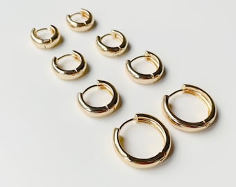 14k Gold Plated Chunky Huggie Hoops, Earring findings, Round Gold plated Earring Hoops, Gold plated Earring findings, jewelry Supplies tools
