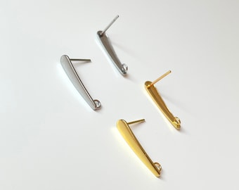 Discontinued - 316L Stainless Steel Earring Findings, Gold tone Steel tone Stud Earring with loop, stud earring findings, earring supplies
