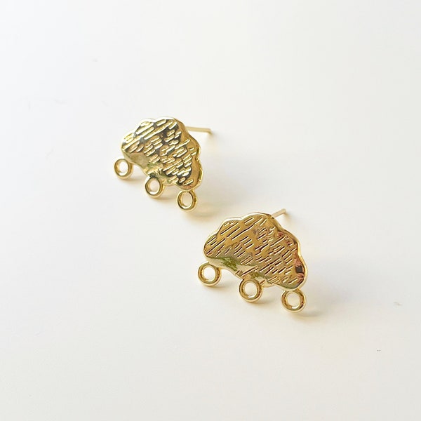 Discontinued - 14K Gold Plated Earring Stud Findings with loops, Cute Cloud shape Earring findings with three loops, Earring post