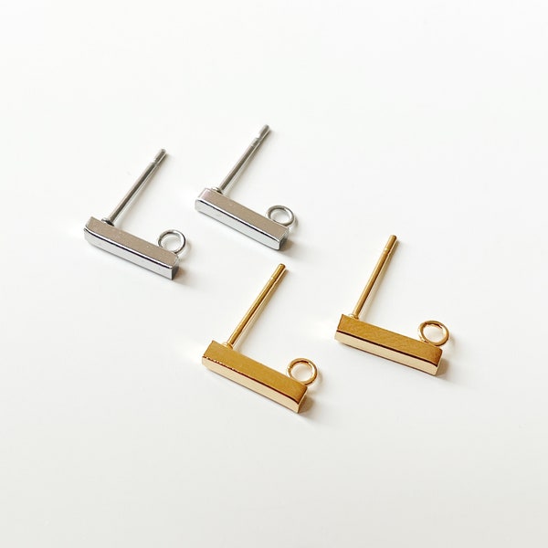 Stainless Steel Earring Findings, Steel Gold tone rectangle Shape Stud Earring Findings with loop, earring findings, earring supplies tools
