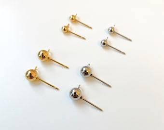 316L 3 mm / 4 mm / 5 mm / 6 mm örhängesstift i rostfritt stål med guldfärgade kulor och ögla, örhängesdetaljer, örhängesstift med ögla