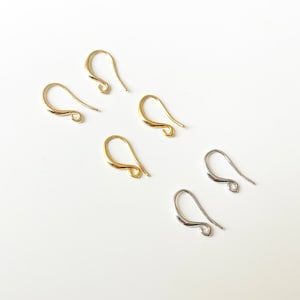 14K / 18k / white gold plated earring hooks with loop, gold plated french earring hooks, earring findings, ear wires, earring supplies tools