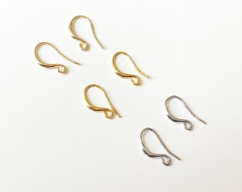 14K / 18k / white gold plated earring hooks with loop, gold plated french earring hooks, earring findings, ear wires, earring supplies tools