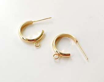 14k Gold Plated half hoop Earring Findings with loop, Shiny Half Hoop Earring findings, Ear wires, Gold earring post findings supplies tool