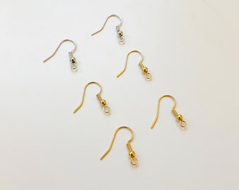 Gold plated earring hooks, french earring hooks, 14k 18k white gold tone earring hooks, earring findings, ear wires, earring supplies