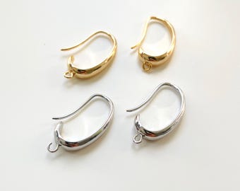 14K | white gold plated earring hooks with loop, gold plated french earring hooks, earring findings, ear wires, earring supplies tools