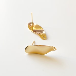 14k Gold Plated Earring Stud Findings with loop hole, Shiny wave Earring findings, Stud Earring post, Gold plated earring findings supplies