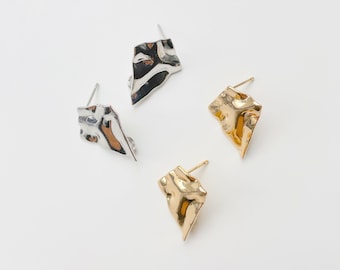 Discontinued | 14K Gold / White Gold Plated Earring Stud Findings with loop, Geometric Earring finding with loop hole, Earring post findings