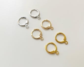 14K / 18k / White Gold Plated Huggie Hoops, Earring findings, Round Lever back Ear wire, Huggie Earrings with loop hole, Earring Supply Tool
