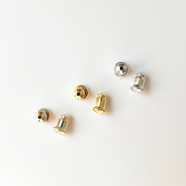 Gold plated Earring back stoppers, 14K 18K Gold White Gold tone bullet ear nuts, earring findings, earring backs, stud post stoppers