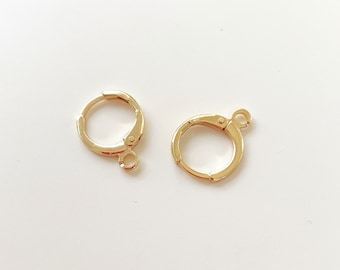 14K Gold Plated Huggie Hoops, Earring findings, Round Lever back Ear wire, Huggie Earrings with loop hole, Earring Supply