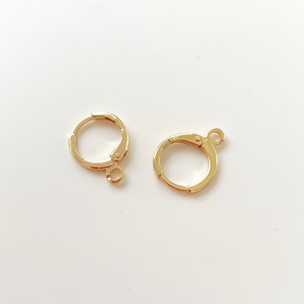 14K Gold Plated Huggie Hoops, Earring findings, Round Lever back Ear wire, Huggie Earrings with loop hole, Earring Supply