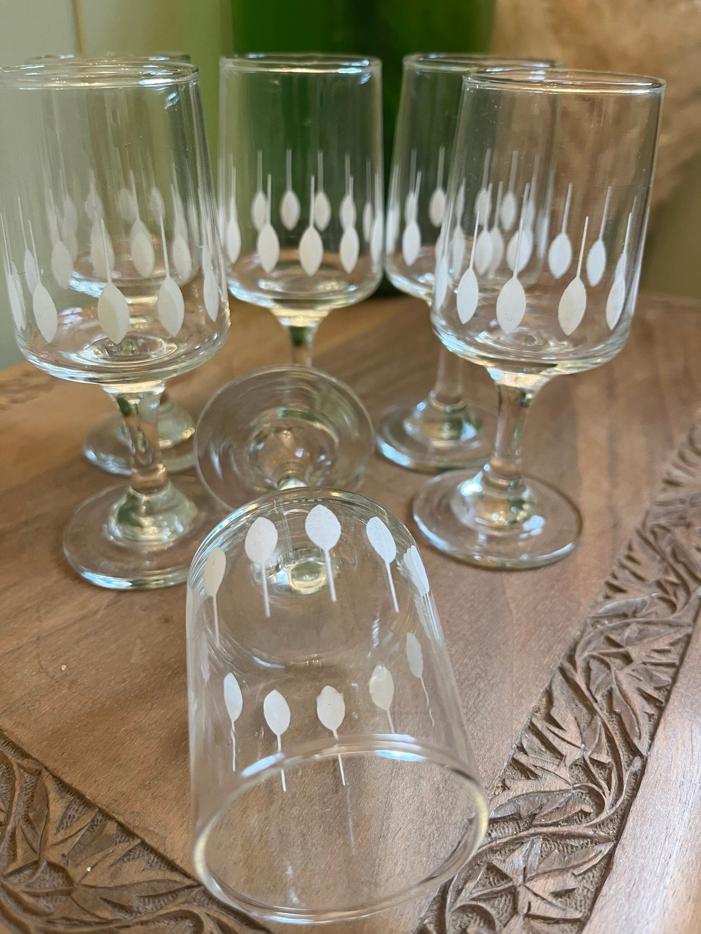 Set of Six Vintage Etched Drinking Glasses. Home Barware Etsy