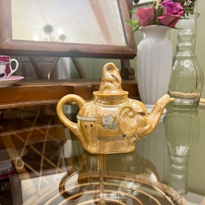 Vintage Elephant Teapot: Small Iridescent Gold Novelty Teapot