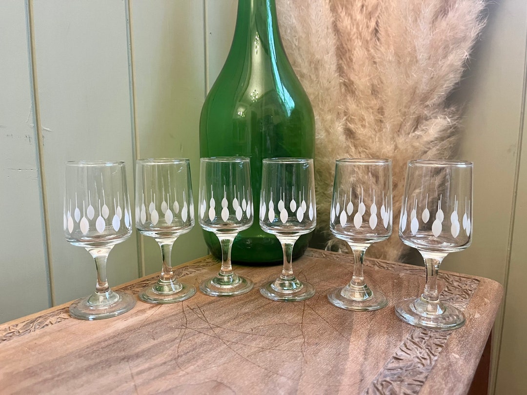Set of Six Vintage Etched Drinking Glasses. Home Barware Etsy