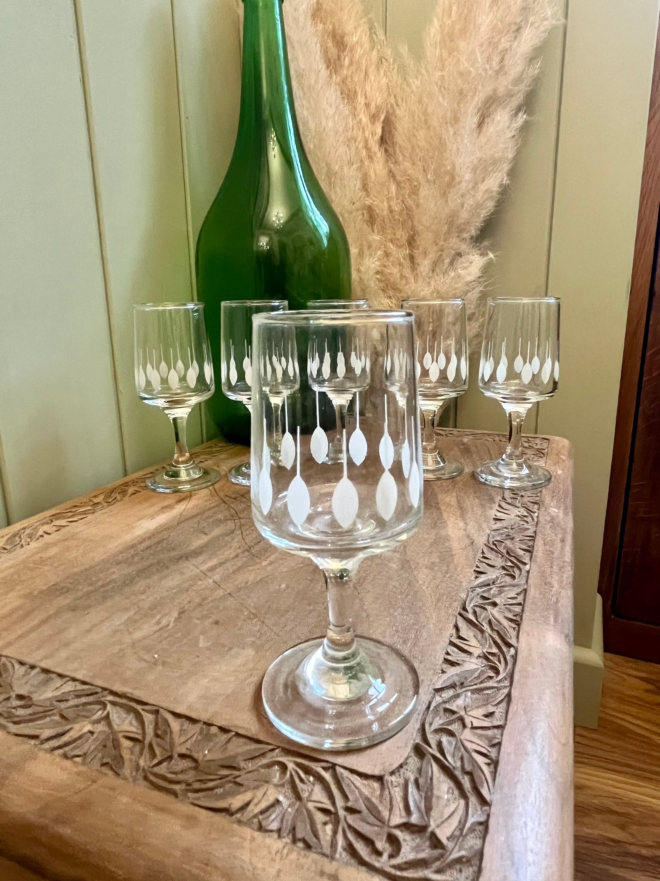 Set of Six Vintage Etched Drinking Glasses. Home Barware Etsy