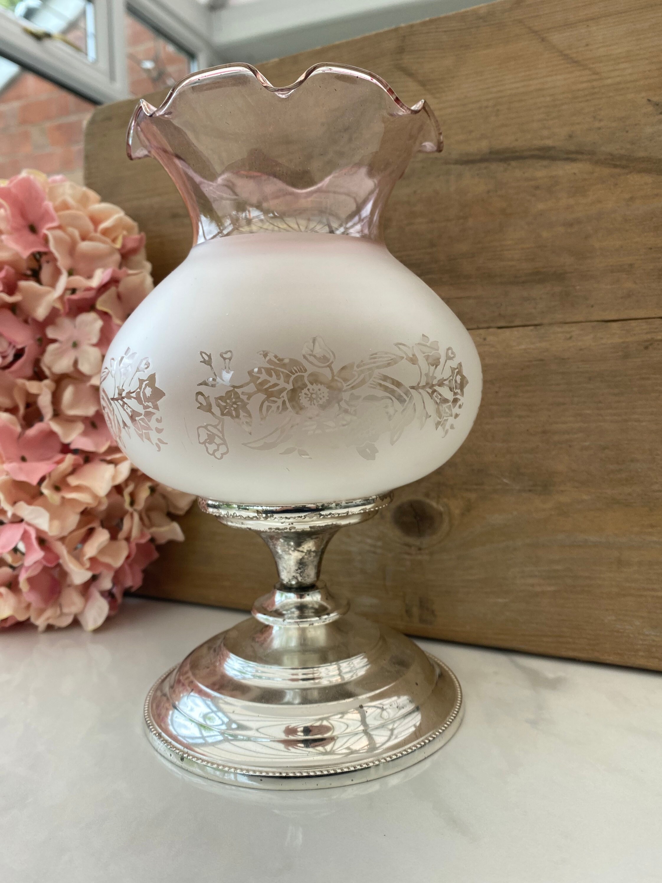 Vintage silver plated candle holders with glass lamp shade Etsy