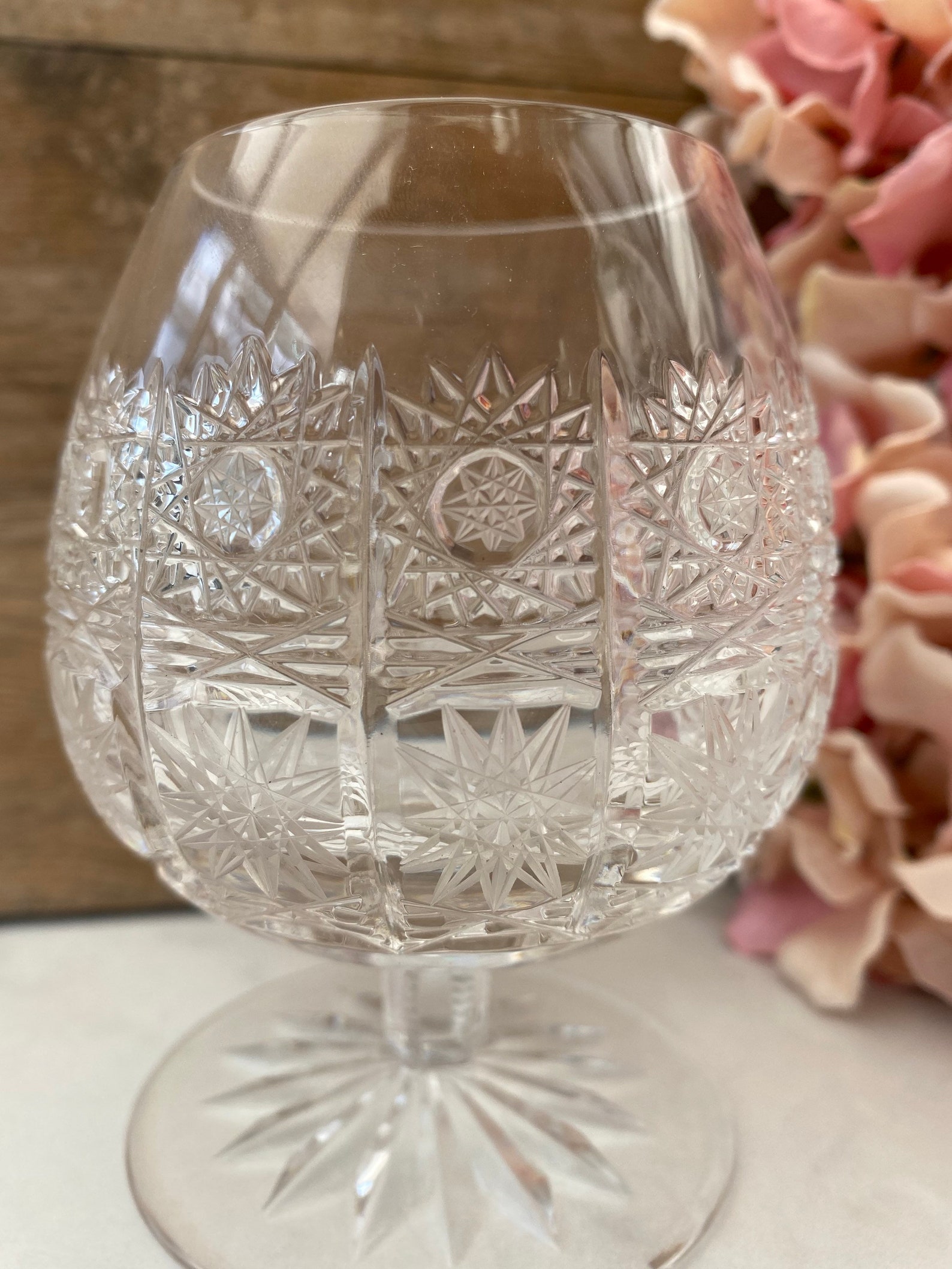 Vintage pair of cut glass brandy glasses Etsy