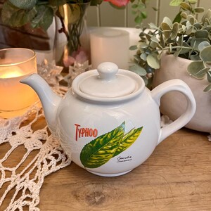 Retro Typhoo Teapot, 1990s Tea Leaf Print, White China vintage tea pot.