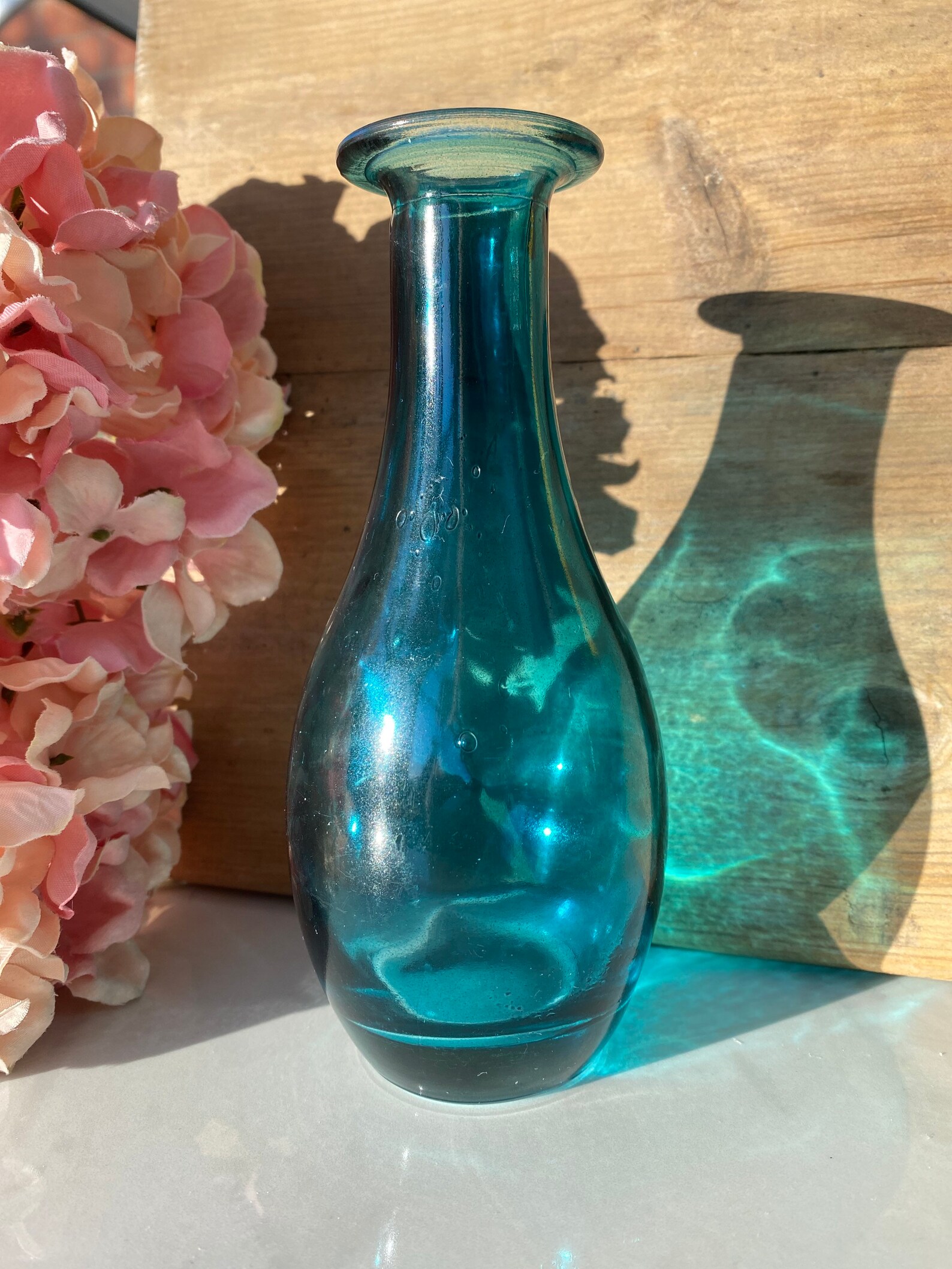 Vintage blue glass vase Etsy