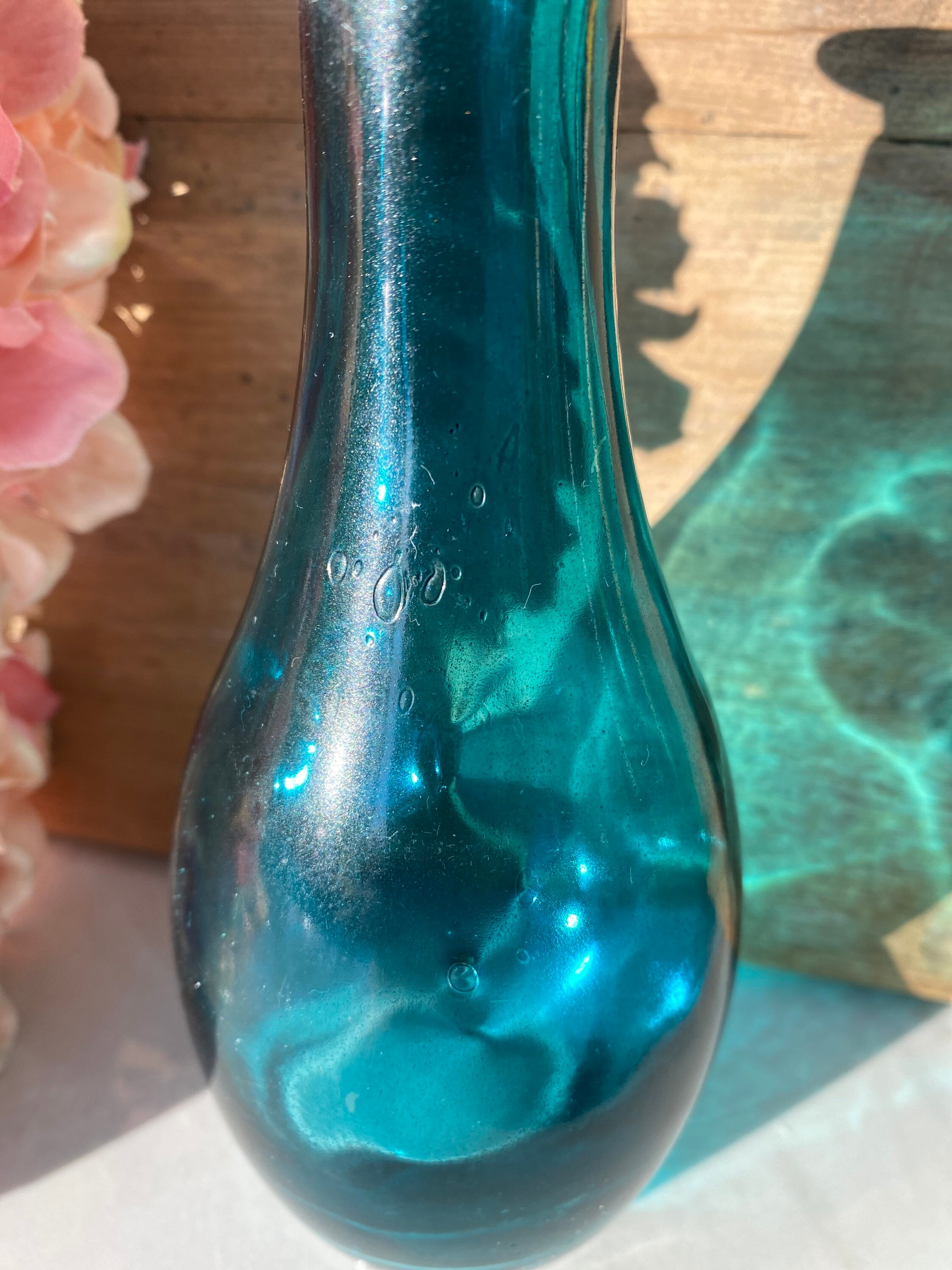 Vintage blue glass vase Etsy