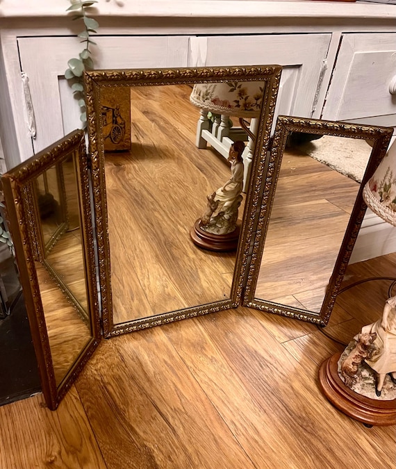 Vintage Dressing Table Mirror 1940 Classic Hollywood Regency Style Gold  Finish Triple Mirrors - Etsy