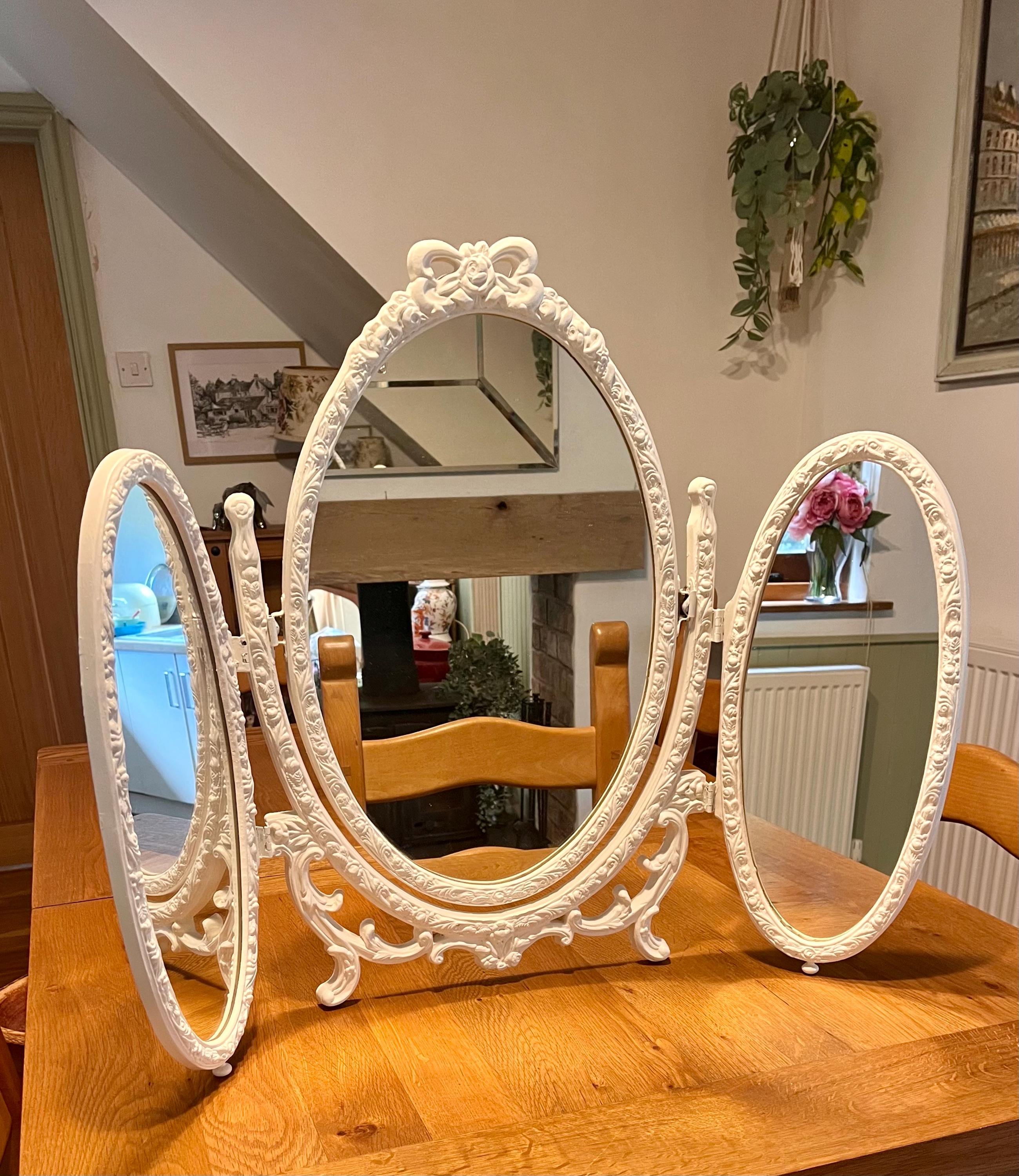 gold triple dressing table mirror Amazon.com : HSDDHOME Antique Gold Triple Fold Makeup Mirror with Tri-Color  LED Lighting & Dimming, Baroque Carved Arch Vintage Vanity Mirror, Bohemian  Decor for Bedroom/Dressing Room, 31x23 Inch : Beauty & Personal