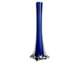 High Flower Cobalt Glass Vase, Thin Vase