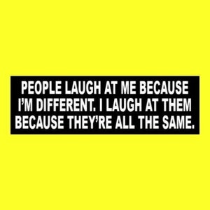 New "People Laugh At Me Because I'm Different. I Laugh at Them Because They're All the Same" BUMPER STICKER emo goth girl decal punk hippie