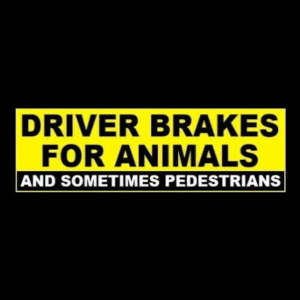 Funny "Driver Brakes For Animals ... and Sometimes Pedestrians" BUMPER STICKER window decal, antisocial, anti-people, new