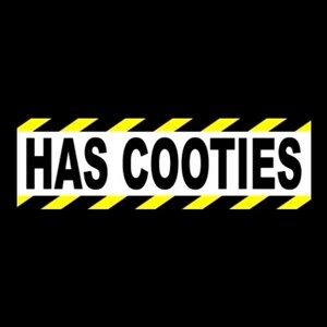 Funny &quot;HAS COOTIES&quot; bumper sticker, window decal, warning caution, back off, punk rock, skateboarder, vinyl
