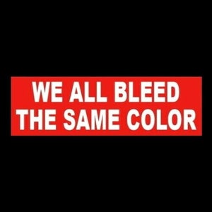 New &quot;We All Bleed the Same Color&quot; BUMPER STICKER love each other, fight racism, end, Anti War decal world peace