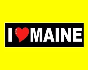 New "I LOVE MAINE" bumper sticker window decal Bangor, Lewiston, Portland, Brunswick state, Maine lobster, seafood, Sanford Augusta, fishing