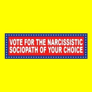 Funny &quot;Vote for the Narcissistic Sociopath of Your Choice&quot; Anti Democrat Republican BUMPER STICKER Joe Biden Donald Trump 2024 government