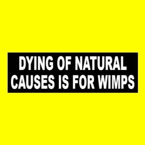 Funny "Dying of Natural Causes Is For Wimps" skydiver biker BUMPER STICKER motorcycle decal skydiving, adrenaline junkie, risk taker