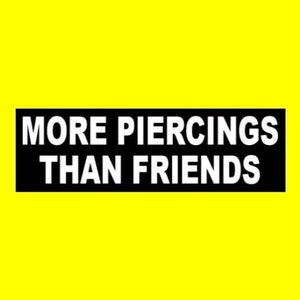 Funny &quot;More Piercings Than Friends&quot; BUMPER STICKER, goth girl decal, biker, nose ring, facial, lip, belly, body modification, new