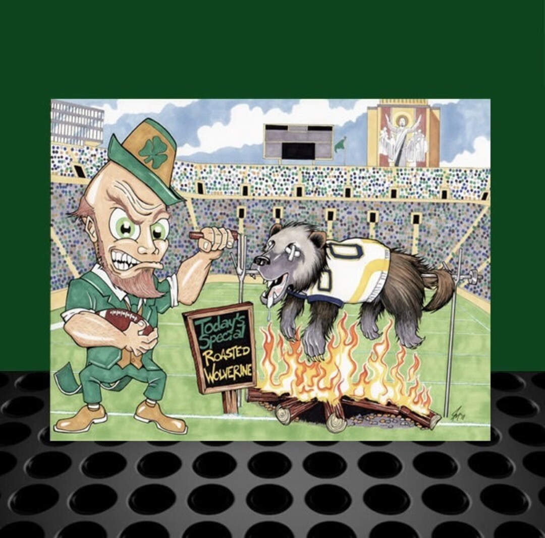 New Notre Dame Fighting Irish POSTER ART Wolverine in Jersey Etsy