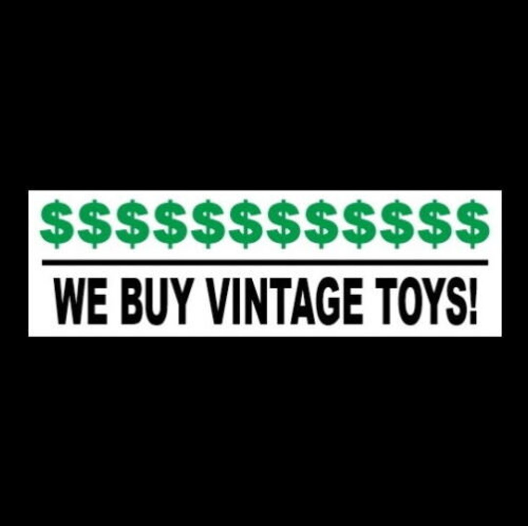 New we Buy Vintage Toys BUMPER STICKER Business Decal Sign Store Metal