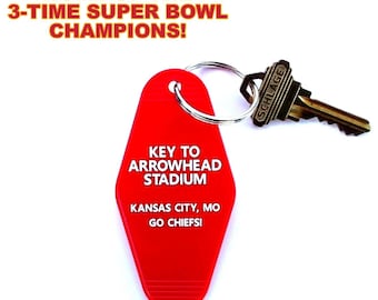 New "Key To Arrowhead Stadium" KANSAS CITY CHIEFS prop key tag, football K.C. Super Bowl, Patrick Mahomes, champions, champs