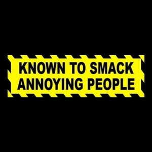Funny "Known to Smack Annoying People" WARNING STICKER decal sign, bumper sticker, business store sign, Will Smith, Chris Rock, rude, new