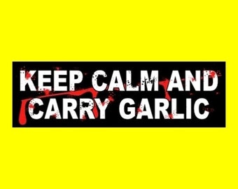 Funny "Keep Calk and Carry Garlic" BUMPER STICKER vampire prop decal sign, Dracula horror, Halloween decoration new