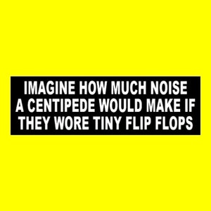 Funny &quot;Imagine How Much Noise a Centipede Would Make if They Wore Tiny Flip Flops&quot; BUMPER STICKER weird decal, funny sticker, new