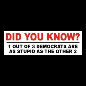 Funny &quot;Did You Know That 1 out of 3 Democrats are as Stupid as the Other Two&quot; BUMPER STICKER Anti Joe Biden decal, Trump 2024, vinyl