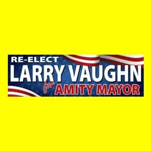 New &quot;Re-Elect Larry Vaughn for Amity Major&quot; JAWS prop BUMPER STICKER shark movie, Quint, Hooper, funny sticker, horror movie, Amity Island