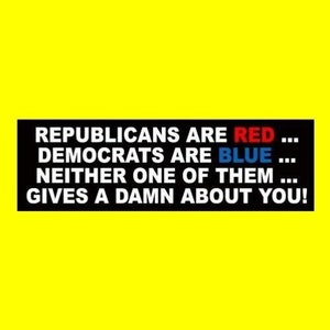 Funny "Republicans and Democrats Don't Give A Damn About You" Anti Liberal & Conservative BUMPER STICKER Libertarian Anti government resist