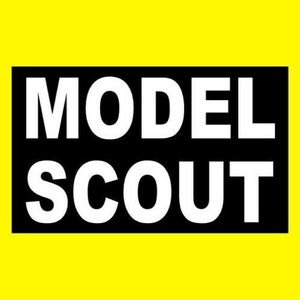 May include: Black and white text on a yellow background. The text reads "MODEL SCOUT".